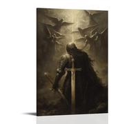 GEMTOFNMA Poster decorativo da appendere alla parete con la croce sulla visiera di un cavaliere caduto mentre gli angeli si radunano sopra di lui con trombe silenziose. Poster decorativo da appendere