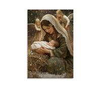 GEMTOFNMA Poster decorativo da appendere alla parete, motivo: Mary lay Straw Around The Baby As Angels Descend Silently Through The Falling Snow, 20 x 30 cm