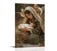 GEMTOFNMA Poster decorativo da appendere alla parete, motivo: Mary lay Straw Around The Baby As Angels Descend Silently Through The Falling Snow, 20 x 30 cm