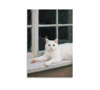 GEMTOFNMA Poster decorativo da appendere con gatto bianco sul davanzale della finestra, con zampa sopra il bordo, poster artistico decorativo da appendere, 20 x 30 cm