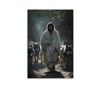 GEMTOFNMA Poster decorativo da appendere con Gesù cammina con i lupi al suo fianco, non domato, ma scegliendo la pace. Poster decorativo da appendere in stile contemporaneo, 50 x 75 cm