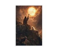 GEMTOFNMA Poster decorativo da appendere con Gesù che posiziona l'agnello su un altare di pietra e alza la mano verso il cielo e tutti i lupi svaniscono. Poster decorativo da appendere in stile