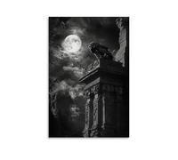 GEMTOFNMA Poster decorativo da appendere con gufi nella cattedrale in rovina, ali silenziose guardia l'altare dimenticato al chiaro di luna, poster artistico decorativo da appendere, 30 x 45 cm