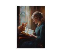 GEMTOFNMA Poster decorativo da appendere con il gatto nella cappella - Mary Strokes a randagio gatto che fa le fusa accanto a una Bibbia aperta - Poster decorativo da appendere, 20 x 30 cm
