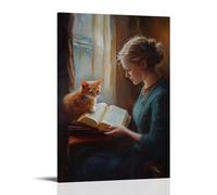 GEMTOFNMA Poster decorativo da appendere con il gatto nella cappella - Mary Strokes a randagio gatto che fa le fusa accanto a una Bibbia aperta - Poster decorativo da appendere (60 x 90 cm)