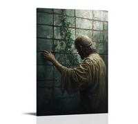 GEMTOFNMA Poster decorativo da appendere con immagine di Gesù tocca il muro di una cellula carceraria e l'edera inizia a crescere dalle crepe. Poster decorativo da appendere, 60 x 90 cm