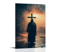 GEMTOFNMA Poster decorativo da appendere con la croce nella tempesta, Gesù in piedi contro il vento e la pioggia, poster artistico decorativo da appendere, 60 x 90 cm