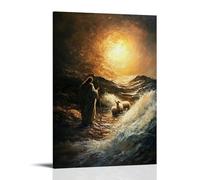 GEMTOFNMA Poster decorativo da appendere con la luce di Cristo sulle onde, immagine riflessa sia come pastore che come agnello. Poster decorativo da appendere in stile contemporaneo, 40 x 60 cm