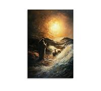 GEMTOFNMA Poster decorativo da appendere con la luce di Cristo sulle onde, immagine riflessa sia come pastore che come agnello. Poster decorativo da appendere in stile contemporaneo, 40 x 60 cm