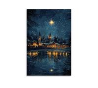 GEMTOFNMA Poster decorativo da appendere con la stella su Betlemme che riflette in un lago ghiacciato mentre i pastori si radunano nel silenzio a lume di candela. Poster decorativo da appendere, 30 x
