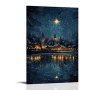GEMTOFNMA Poster decorativo da appendere con la stella su Betlemme che riflette in un lago ghiacciato mentre i pastori si radunano nel silenzio a lume di candela. Poster decorativo da appendere, 30 x