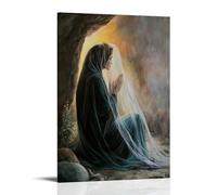 GEMTOFNMA Poster decorativo da appendere con Maria Maddalena inginocchiata alla tomba vuota all'alba, il suo velo svolazzante nella brezza mentre parla un angelo. Poster artistico decorativo da