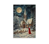 GEMTOFNMA Poster decorativo da appendere con Mary e i lupi cantano ai margini della cappella delle montagne innevate, poster artistico decorativo da appendere, 50 x 75 cm