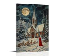 GEMTOFNMA Poster decorativo da appendere con Mary e i lupi cantano ai margini della cappella delle montagne innevate, stile contemporaneo, 40 x 60 cm