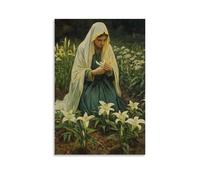 GEMTOFNMA Poster decorativo da appendere con Mary Weeps Into The Soil, And Where Her Tears Fall, gigli che sbocciano a forma di colombe. Poster decorativo da appendere in stile contemporaneo, 30 x 45