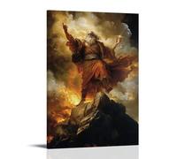 GEMTOFNMA Poster decorativo da appendere con Mosè che riceve i dieci comandamenti tra fuoco, tuono e fumo vorticoso sulla cima frastagliata del Monte Sinai. Poster artistico decorativo da appendere