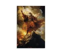 GEMTOFNMA Poster decorativo da appendere con Mosè che riceve i dieci comandamenti tra fuoco, tuono e fumo vorticoso sulla cima frastagliata del Monte Sinai. Poster artistico decorativo da appendere