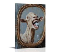 GEMTOFNMA Poster decorativo da appendere con pittura ad olio di una capra che si lava i denti così selvaggiamente che lo specchio si è appannato completamente con dentifricio spray. Decorazione