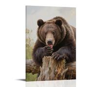 GEMTOFNMA Poster decorativo da appendere con un orso bruno che si sdraia su un ceppo, leccando le zampe, arte contemporanea, 20 x 30 cm
