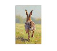 GEMTOFNMA Poster decorativo da appendere con una lepre che attraversa il campo, orecchie piatte contro la schiena, poster artistico decorativo da appendere, 30 x 45 cm