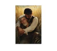 GEMTOFNMA Poster decorativo da appendere in stile contemporaneo, 50 x 75 cm, il figliol prodigo crolla tra le braccia del padre, i campi che riecheggiano di misericordia sotto la luce occidentale