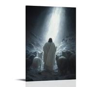 GEMTOFNMA Poster decorativo da appendere in stile contemporaneo, con lupi in inseguimento, Gesù passa attraverso un muro di luce che si chiude dietro di lui e l'agnello. Poster artistico decorativo da
