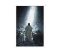 GEMTOFNMA Poster decorativo da appendere in stile contemporaneo, con lupi in inseguimento, Gesù passa attraverso un muro di luce che si chiude dietro di lui e l'agnello. Poster artistico decorativo da