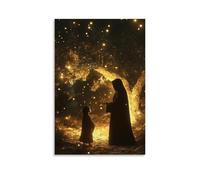 GEMTOFNMA Poster decorativo da appendere in stile contemporaneo, con scritta in inglese "Under a Glow Canopy of Olive Trees, Mary Speaks to A Lost Child, And The Stars Brighten Over Them" (50 x 75 cm)