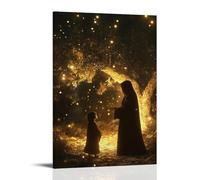 GEMTOFNMA Poster decorativo da appendere in stile contemporaneo, con scritta in inglese "Under a Glow Canopy of Olive Trees, Mary Speaks to A Lost Child, And The Stars Brighten Over Them" (30 x 45 cm)
