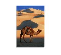 GEMTOFNMA Poster decorativo da appendere in stile contemporaneo, motivo: cammello che trasporta una brocca d'acqua in bronzo, camminando in un miraggio, dune di sabbia che scorrono come onde, 30 x 45