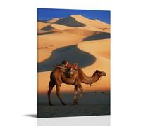 GEMTOFNMA Poster decorativo da appendere in stile contemporaneo, motivo: cammello che trasporta una brocca d'acqua in bronzo, camminando in un miraggio, dune di sabbia che scorrono come onde, poster