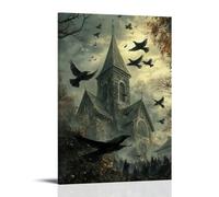 GEMTOFNMA Poster decorativo da appendere in stile contemporaneo, motivo: corvi si riuniscono sopra il campanile mentre cantano i monaci, le ali che si muovono con il ritmo. Poster decorativo da