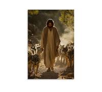 GEMTOFNMA Poster decorativo da appendere in stile contemporaneo, motivo: Gesù cammina attraverso una valle di lupi, ogni predatore calmato dalla pace nel suo sguardo silenzioso. Poster artistico