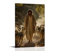 GEMTOFNMA Poster decorativo da appendere in stile contemporaneo, motivo: Gesù cammina attraverso una valle di lupi, ogni predatore calmato dalla pace nel suo sguardo silenzioso. Poster artistico