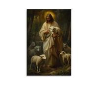 GEMTOFNMA Poster decorativo da appendere in stile contemporaneo, motivo: Gesù scude un agnello con la sua veste mentre i cuccioli di lupo circondano dietro, ma si congelano al suo sguardo incrollabile