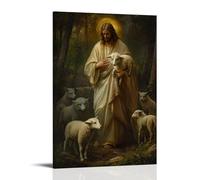 GEMTOFNMA Poster decorativo da appendere in stile contemporaneo, motivo: Gesù scude un agnello con la sua veste mentre i cuccioli di lupo circondano dietro, ma si congelano al suo sguardo incrollabile