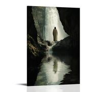 GEMTOFNMA Poster decorativo da appendere in stile contemporaneo, motivo: Gesù si trova dietro una cascata, ma solo il suo riflesso esce nel fiume sottostante. Poster decorativo da appendere, 20 x 30