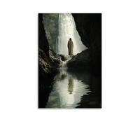 GEMTOFNMA Poster decorativo da appendere in stile contemporaneo, motivo: Gesù si trova dietro una cascata, ma solo il suo riflesso esce nel fiume sottostante. Poster decorativo da appendere, 40 x 60