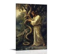 GEMTOFNMA Poster decorativo da appendere in stile contemporaneo, motivo: Gesù sussurra a un serpente avvolto intorno a un albero e il vento si ferma ad ascoltare. Poster artistico decorativo da