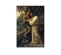 GEMTOFNMA Poster decorativo da appendere in stile contemporaneo, motivo: Gesù sussurra a un serpente avvolto intorno a un albero e il vento si ferma ad ascoltare. Poster decorativo da appendere, 20 x