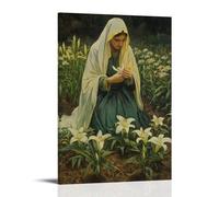 GEMTOFNMA Poster decorativo da appendere in stile contemporaneo, motivo: Mary Weeps Into The Soil, And Where Her Tears Fall, gigli che sbocciano a forma di colombe. Poster artistico decorativo da