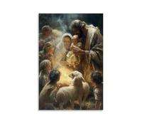GEMTOFNMA Poster decorativo da appendere in stile contemporaneo, motivo: pastori avvolti nella lana, con il bambino e gli occhi pieni di meraviglia e respiro come fumo, poster artistico decorativo da