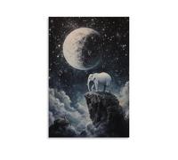 GEMTOFNMA Poster decorativo da appendere in stile contemporaneo, motivo: Siddhartha's Last Dream - Un elefante bianco che cammina attraverso la luna, 30 x 45 cm