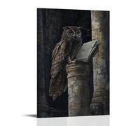 GEMTOFNMA Poster decorativo da parete con gufo tra i pilastri - Un angelo notturno legge da una pergamena mentre un gufo guarda senza battere le palpebre, poster decorativo da appendere (30 x 45 cm)