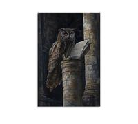 GEMTOFNMA Poster decorativo da parete con gufo tra i pilastri - Un angelo notturno legge da una pergamena mentre un gufo guarda senza battere le palpebre, poster decorativo da appendere (30 x 45 cm)