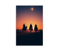 GEMTOFNMA Poster decorativo da parete con immagine di The Three Kings Arrive at Dawn, con sagome incorniciate da Desert Fire e una stella che non si muove mai. Poster decorativo da appendere, 60 x 90