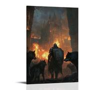 GEMTOFNMA Poster decorativo da parete con lupi, cerchio di un cavaliere in piedi davanti a una chiesa in fiamme, il suo scudo inciso con le Scritture. Poster artistico decorativo da appendere, 50 x 75