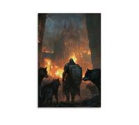 GEMTOFNMA Poster decorativo da parete con lupi, cerchio di un cavaliere in piedi davanti a una chiesa in fiamme, il suo scudo inciso con le Scritture. Poster artistico decorativo da appendere, 50 x 75