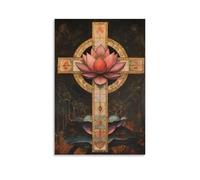 GEMTOFNMA Poster decorativo da parete, motivo: One Truth, Many Symbols, con croce e loto, 20 x 30 cm