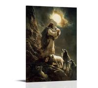 GEMTOFNMA Su una scogliera spazzata dal vento, Gesù solleva l'agnello alla luce del sole mentre i lupi si restringono all'ombra. Poster decorativo da appendere in stile contemporaneo, 50 x 75 cm